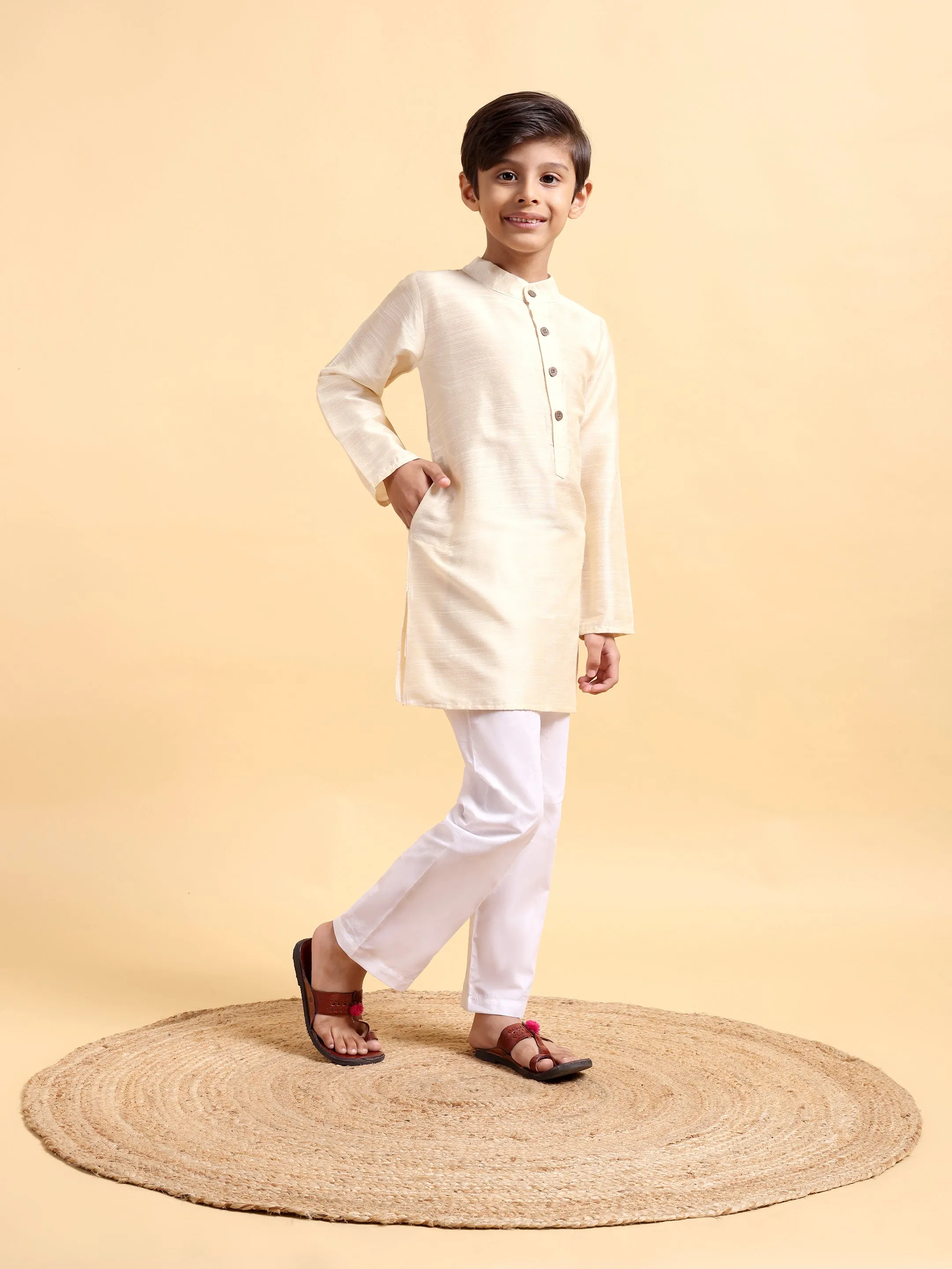 Ivory Cotton silk Kurta & Pajama Set