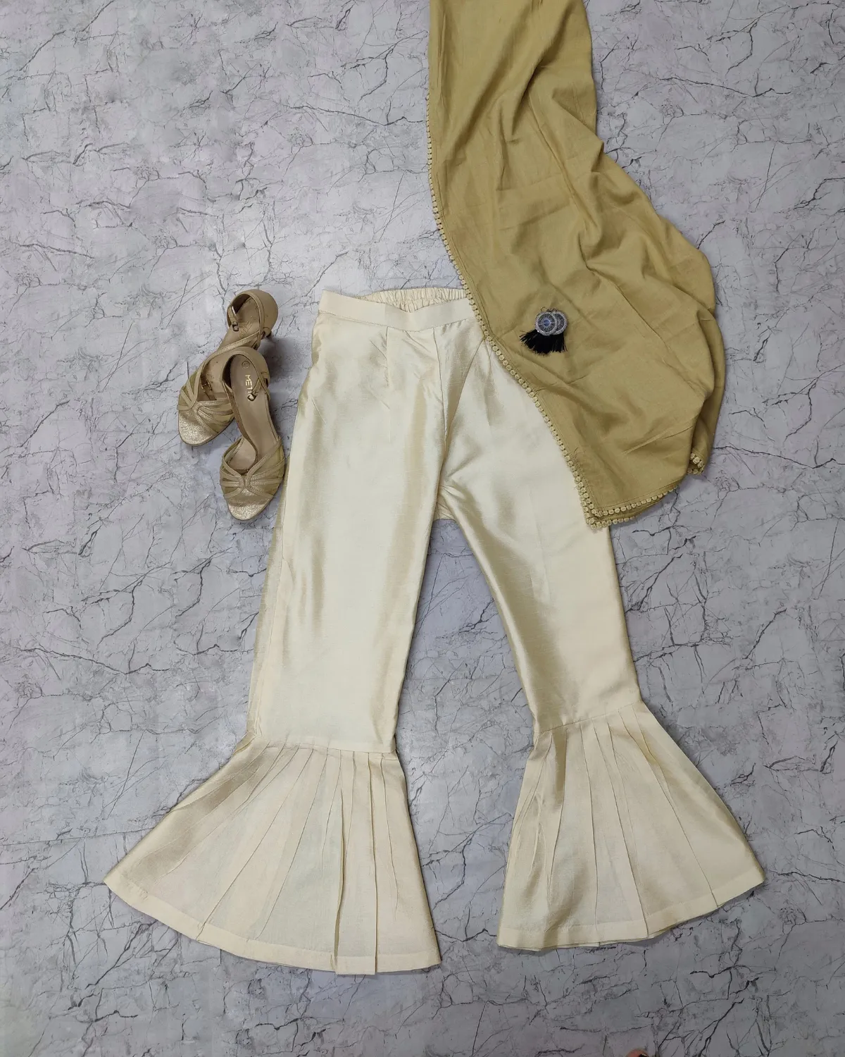 Ivory Pleated Silk Pants