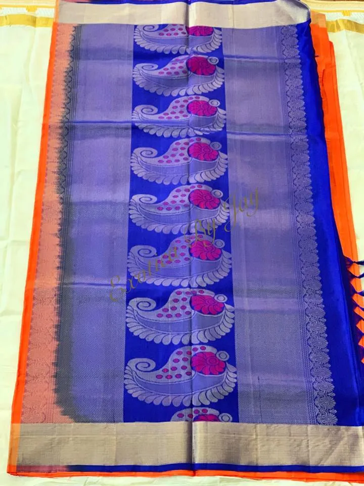 Kanchipuram Orange Pure Soft Silk Handloom Saree