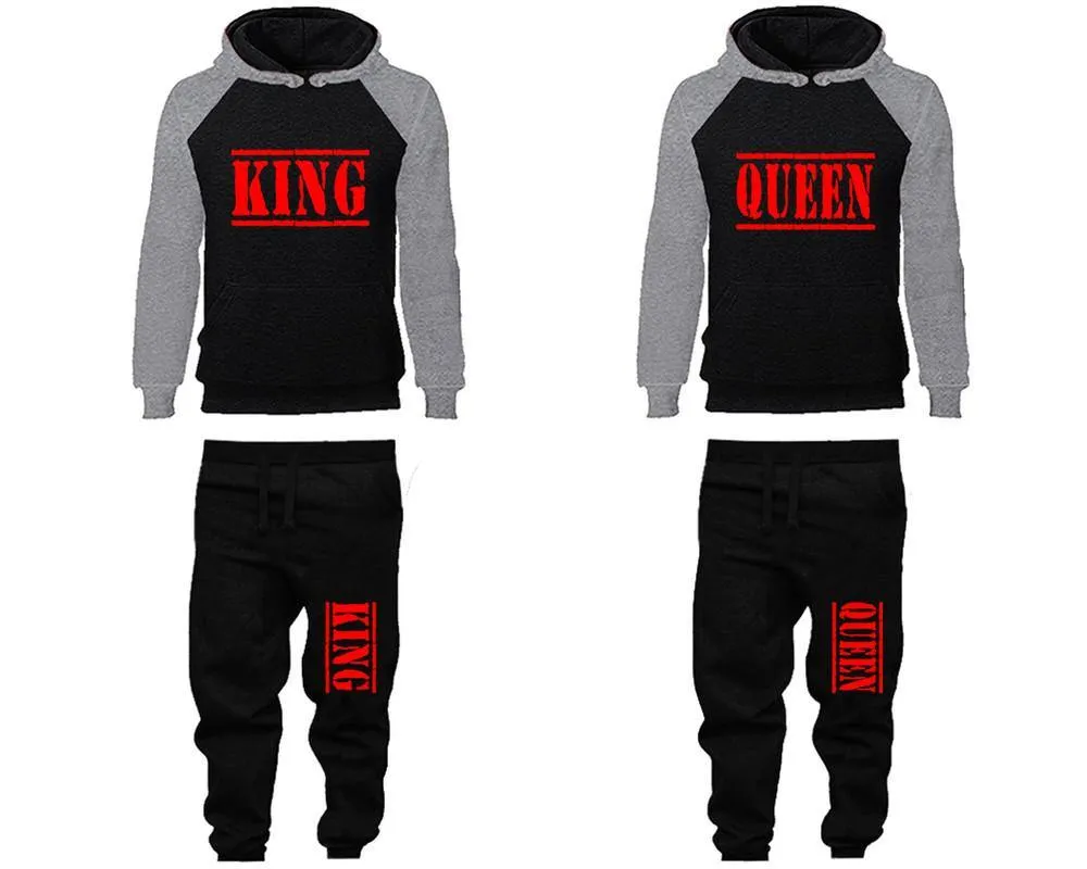 King Queen Couple Hoodies and Jogger Pants, Matching Top and Bottom Set