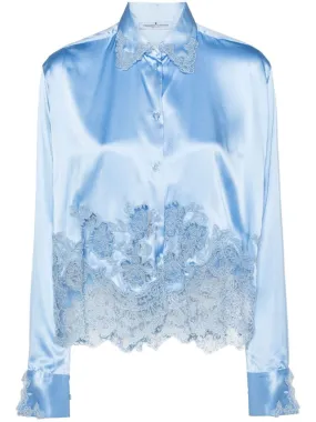 LACE-PANELS SATIN SHIRT