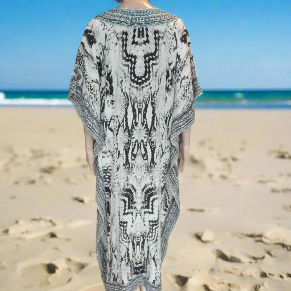 Long Silk Embellished Kaftan- Tribal