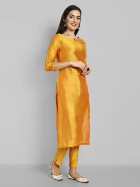 Mustard Boat Neck Kurta with Elasticated Pant - Set of 2