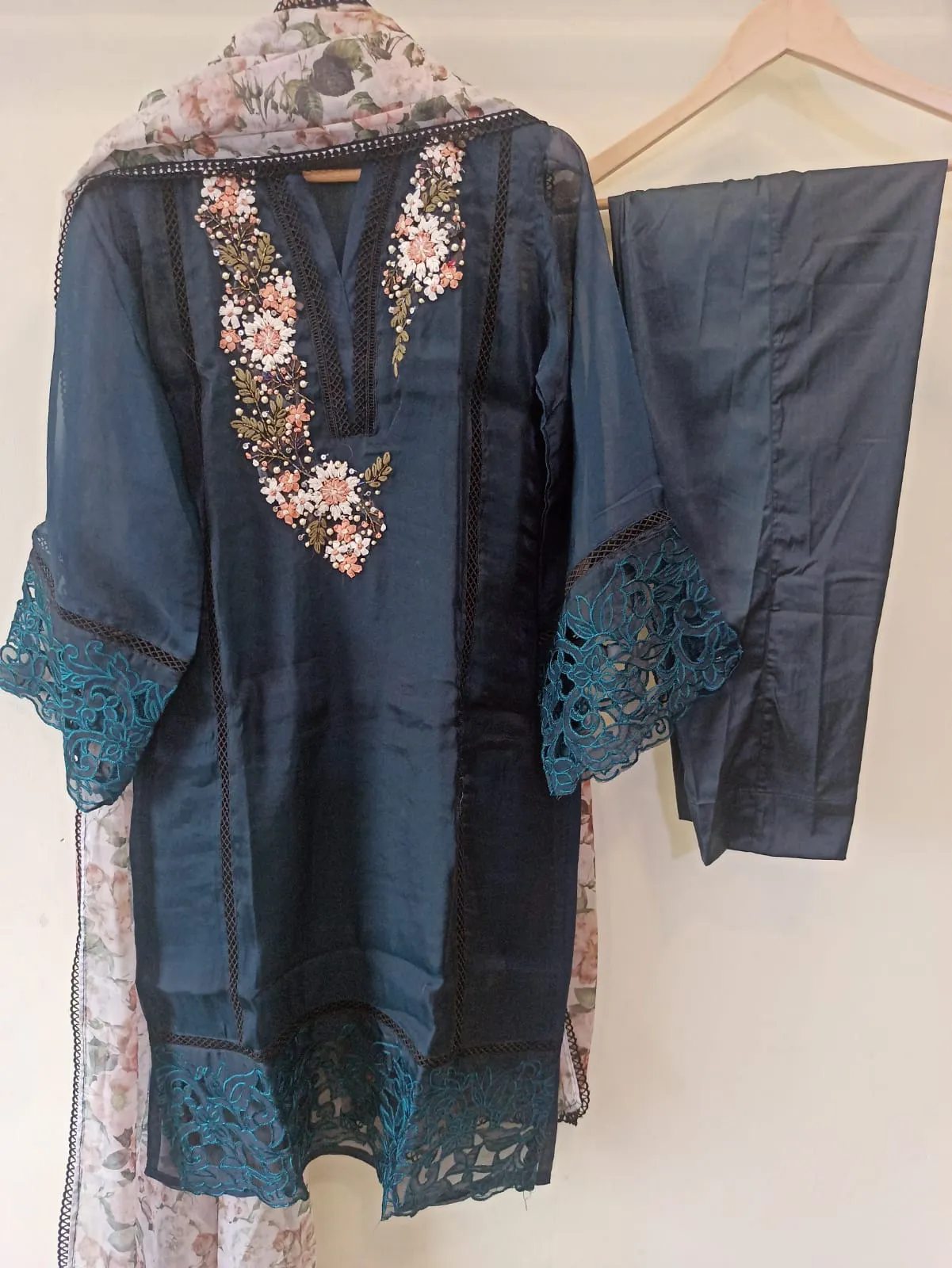 Navy Blue Cutwork Tunic Set