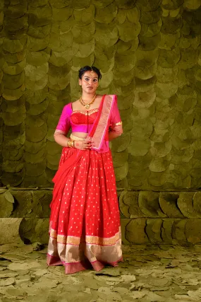 Nādini (ನಾದಿನಿ) Lehenga in Shocking pink and Crimson Red