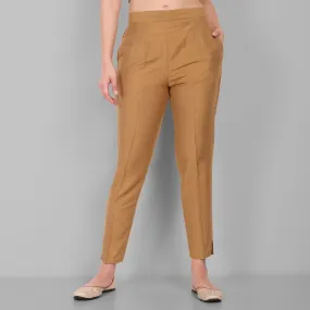 Old Gold Cotton Silk Straight Drainpipe Pants