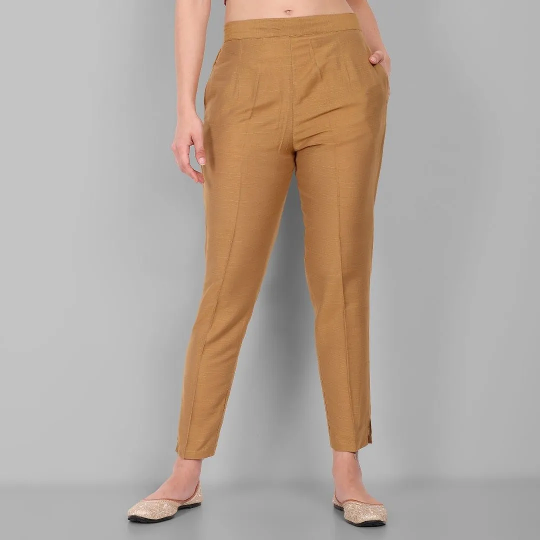 Old Gold Cotton Silk Straight Drainpipe Pants