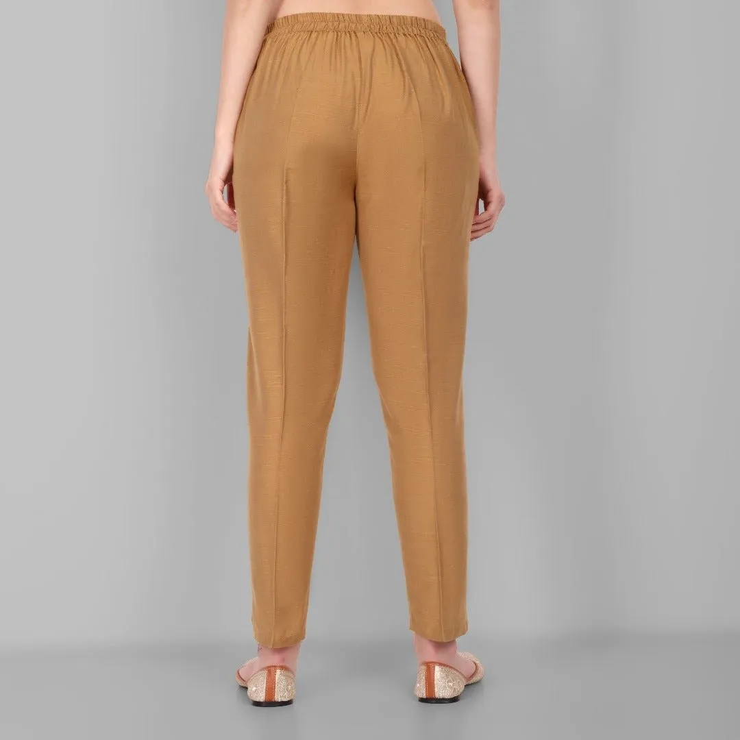 Old Gold Cotton Silk Straight Drainpipe Pants