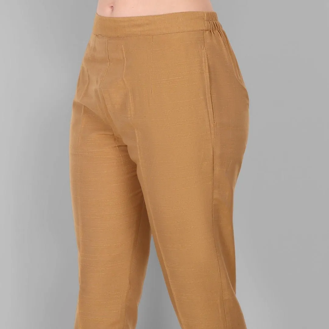 Old Gold Cotton Silk Straight Drainpipe Pants