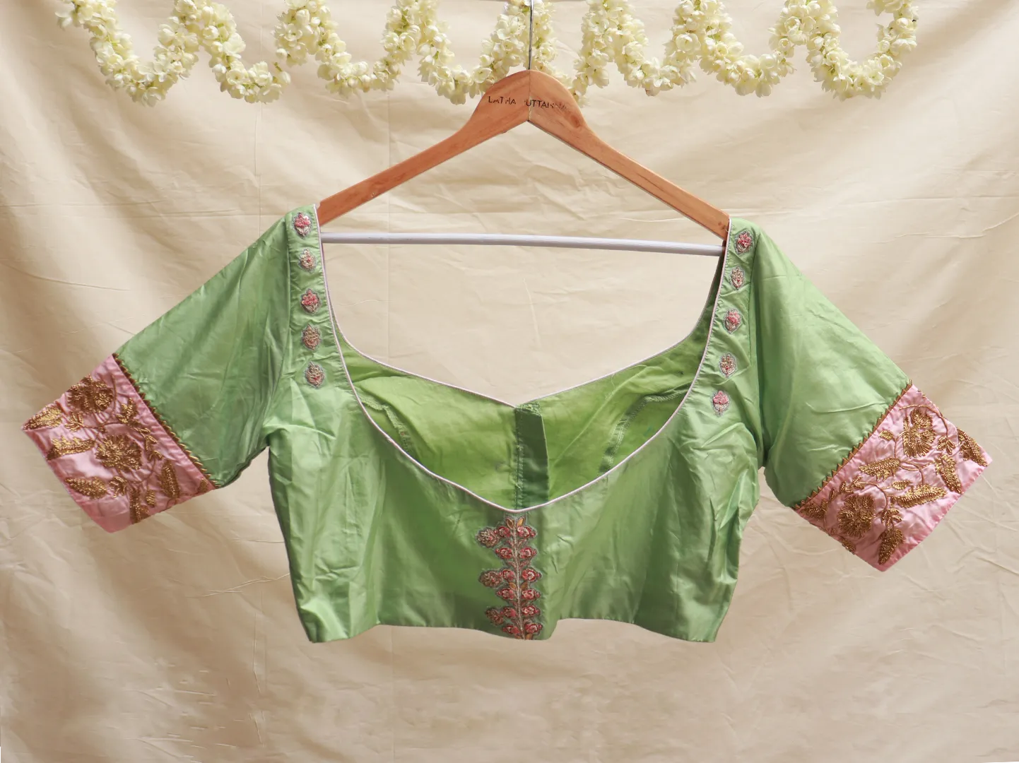 Olive Green, silk Hand embroidery blouse