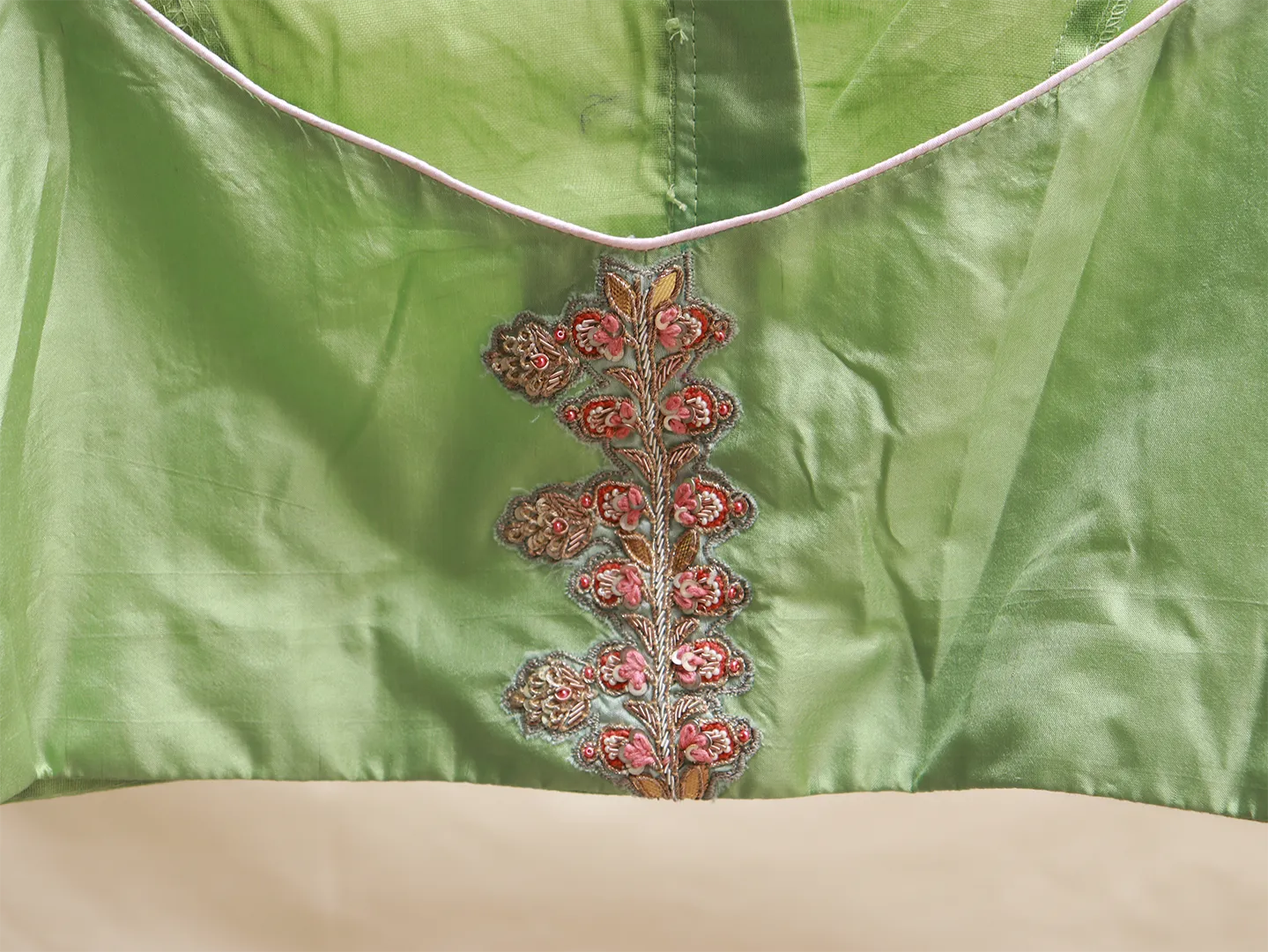 Olive Green, silk Hand embroidery blouse