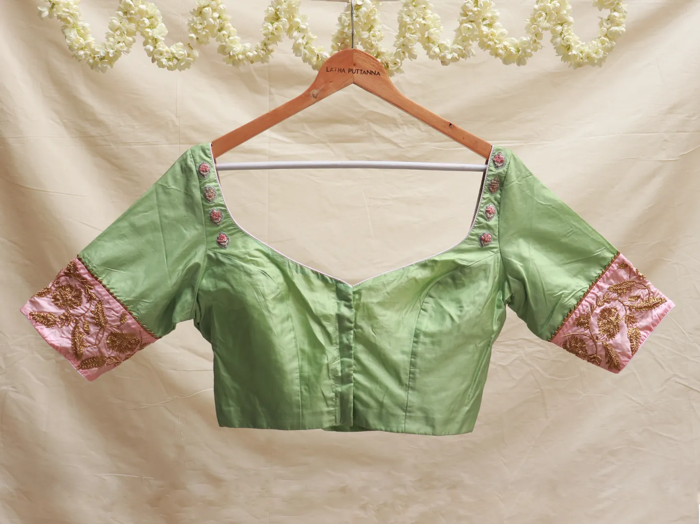 Olive Green, silk Hand embroidery blouse