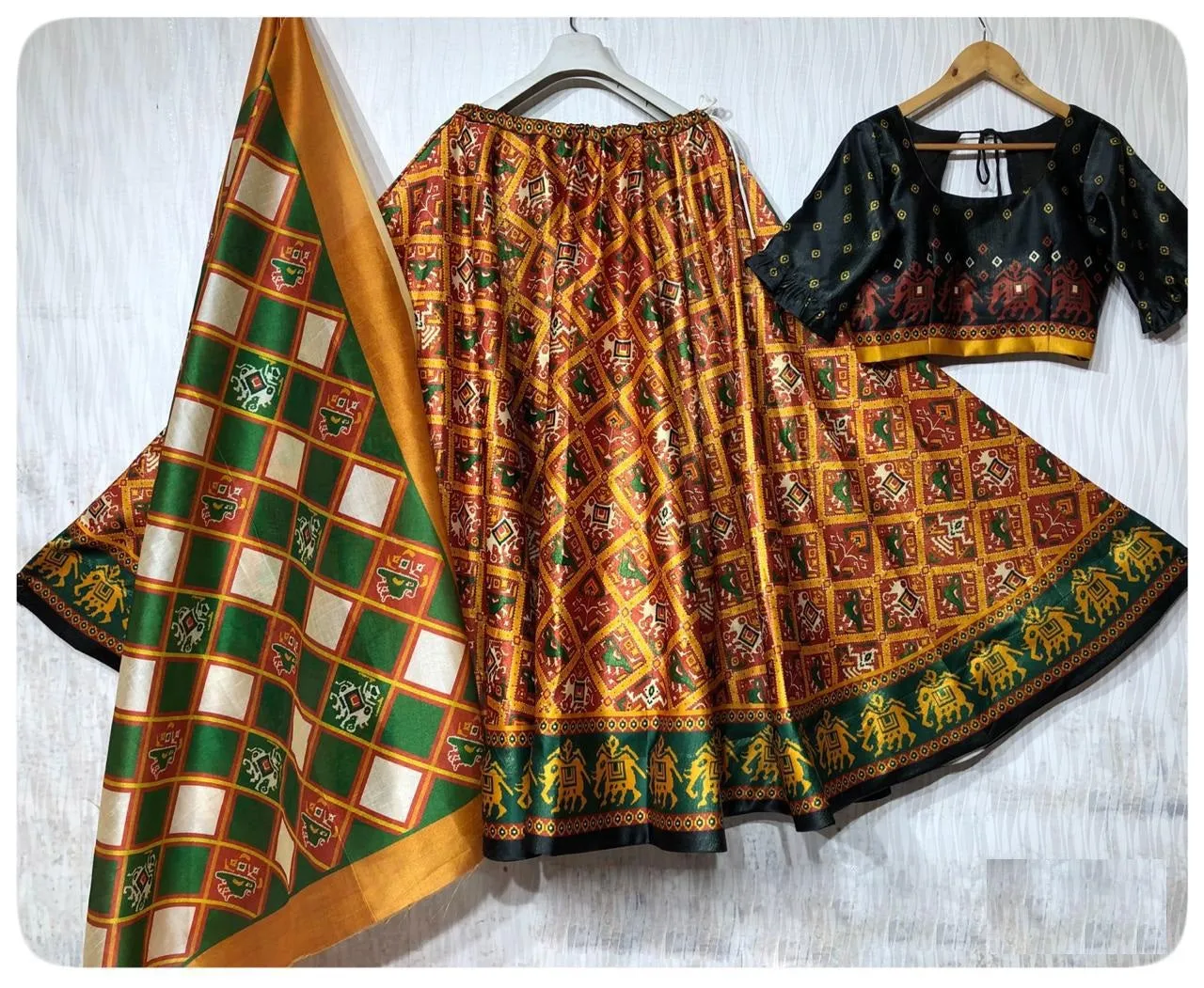 Orange & Green Garba Lehenga