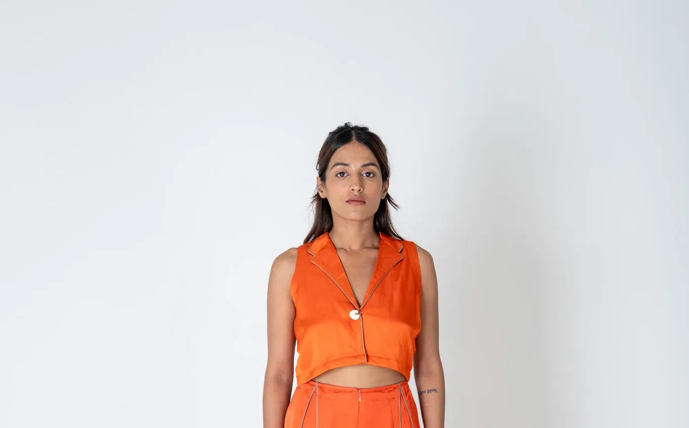 Orange Sleveless Waistcoat Top