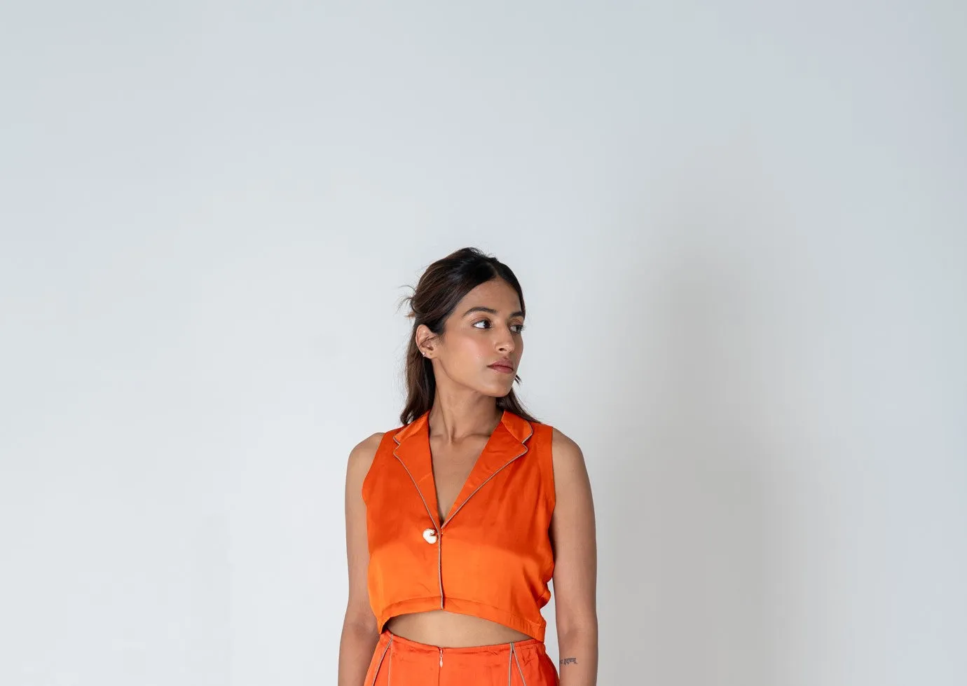 Orange Sleveless Waistcoat Top