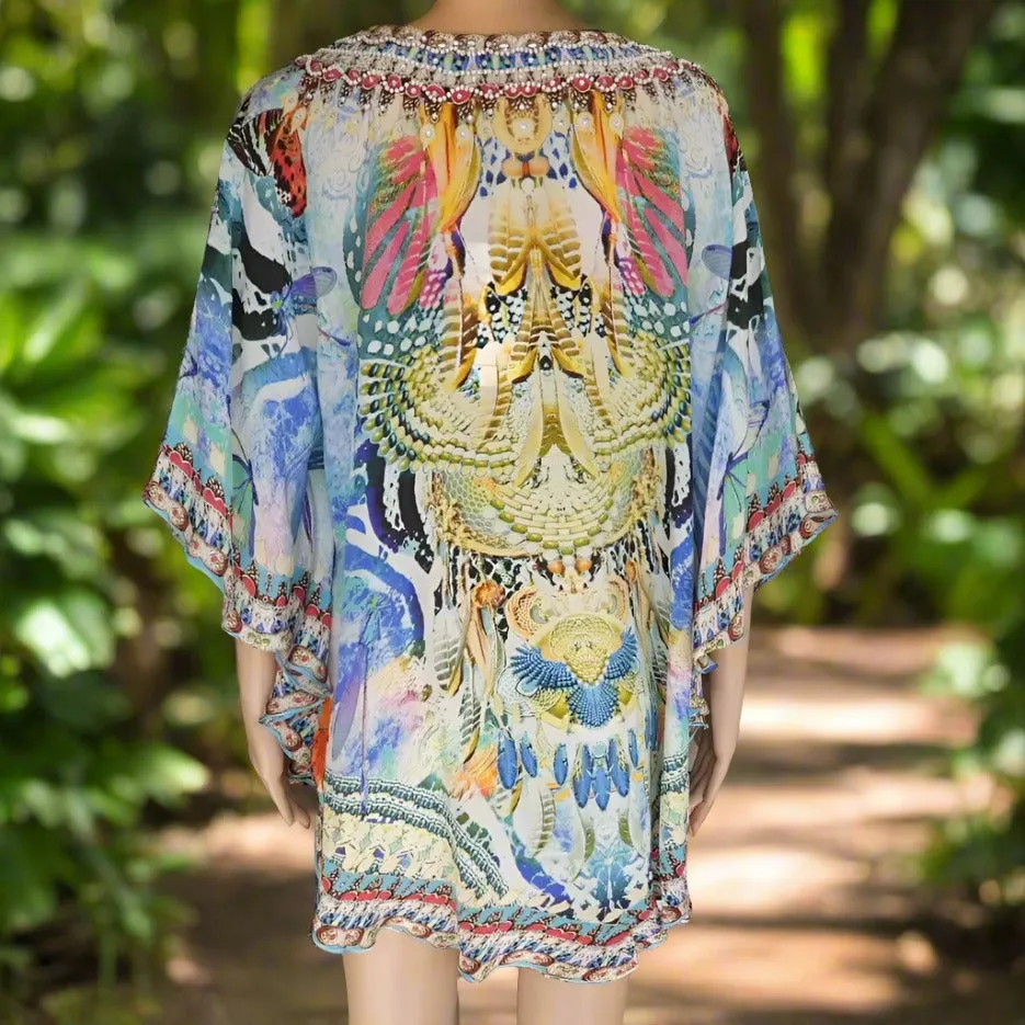 Paradise blue silk butterfly top