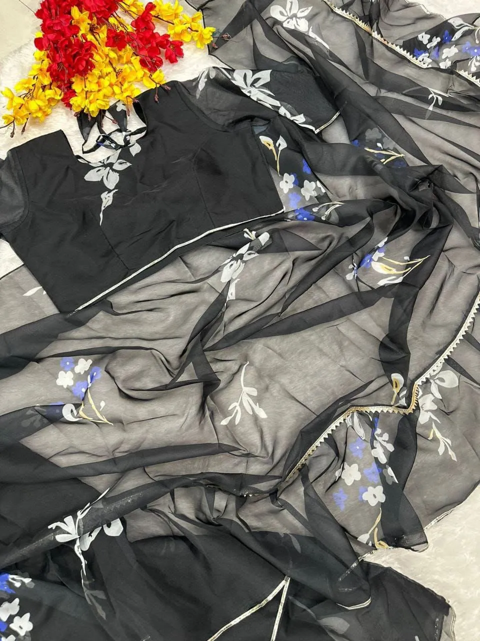 Party wear Floral Women's Lehenga Saree Black