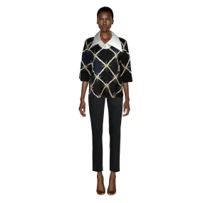 PIERRE BALMAIN Embellished Blouse w/ Exaggerated Collar | Small