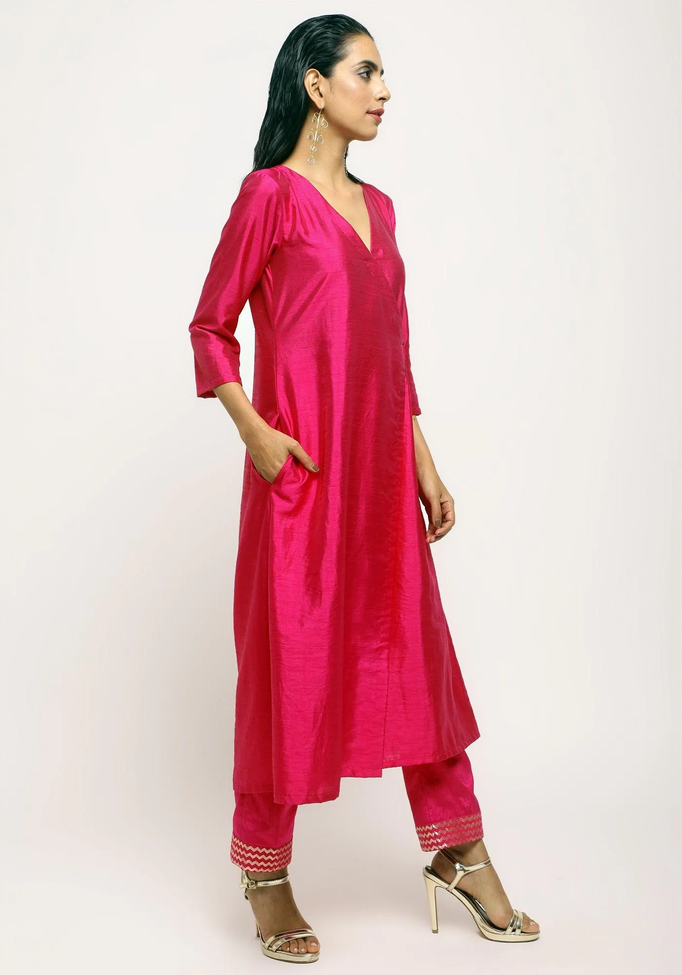 Pink Angrakha Foil Pant