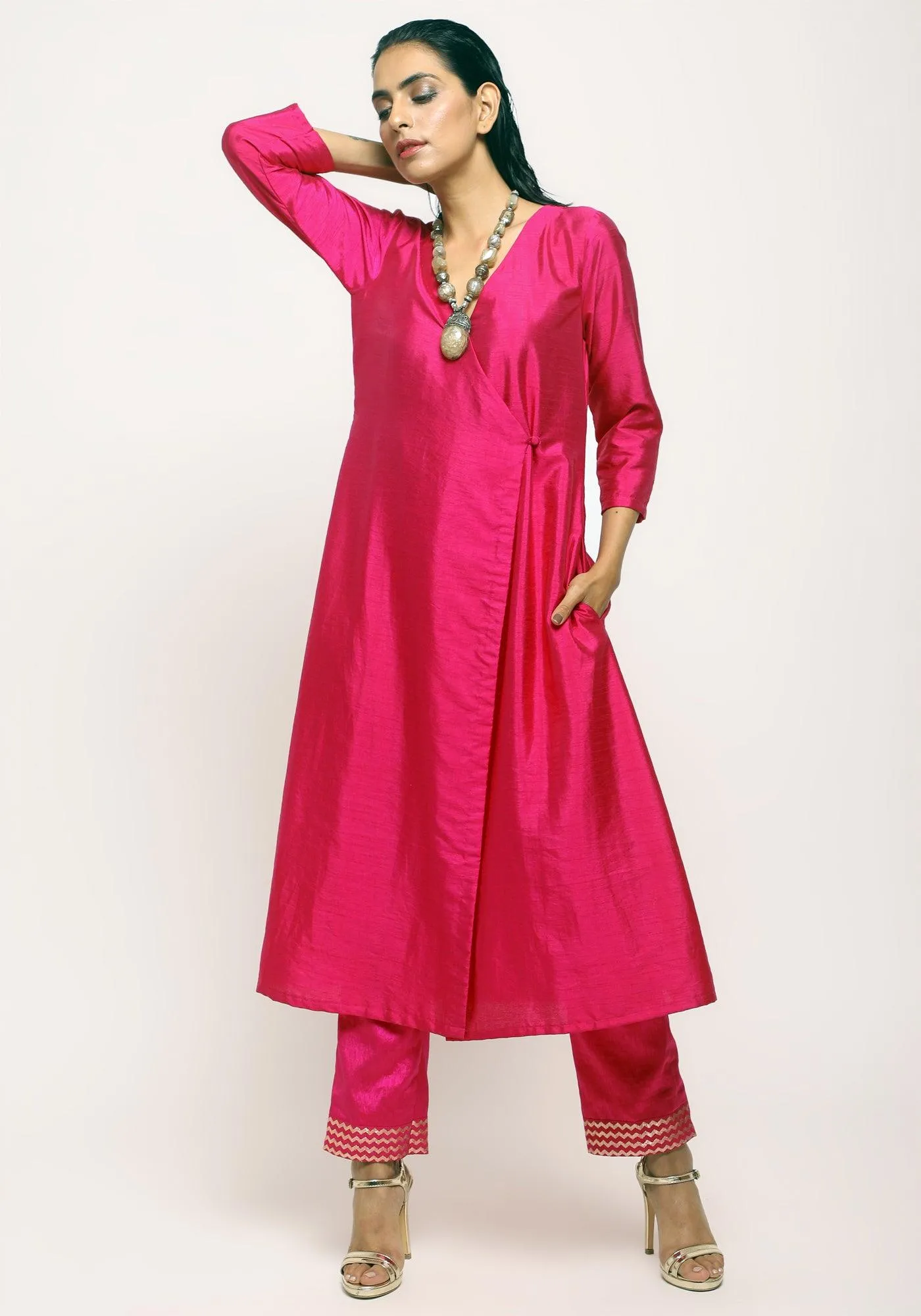 Pink Angrakha Foil Pant