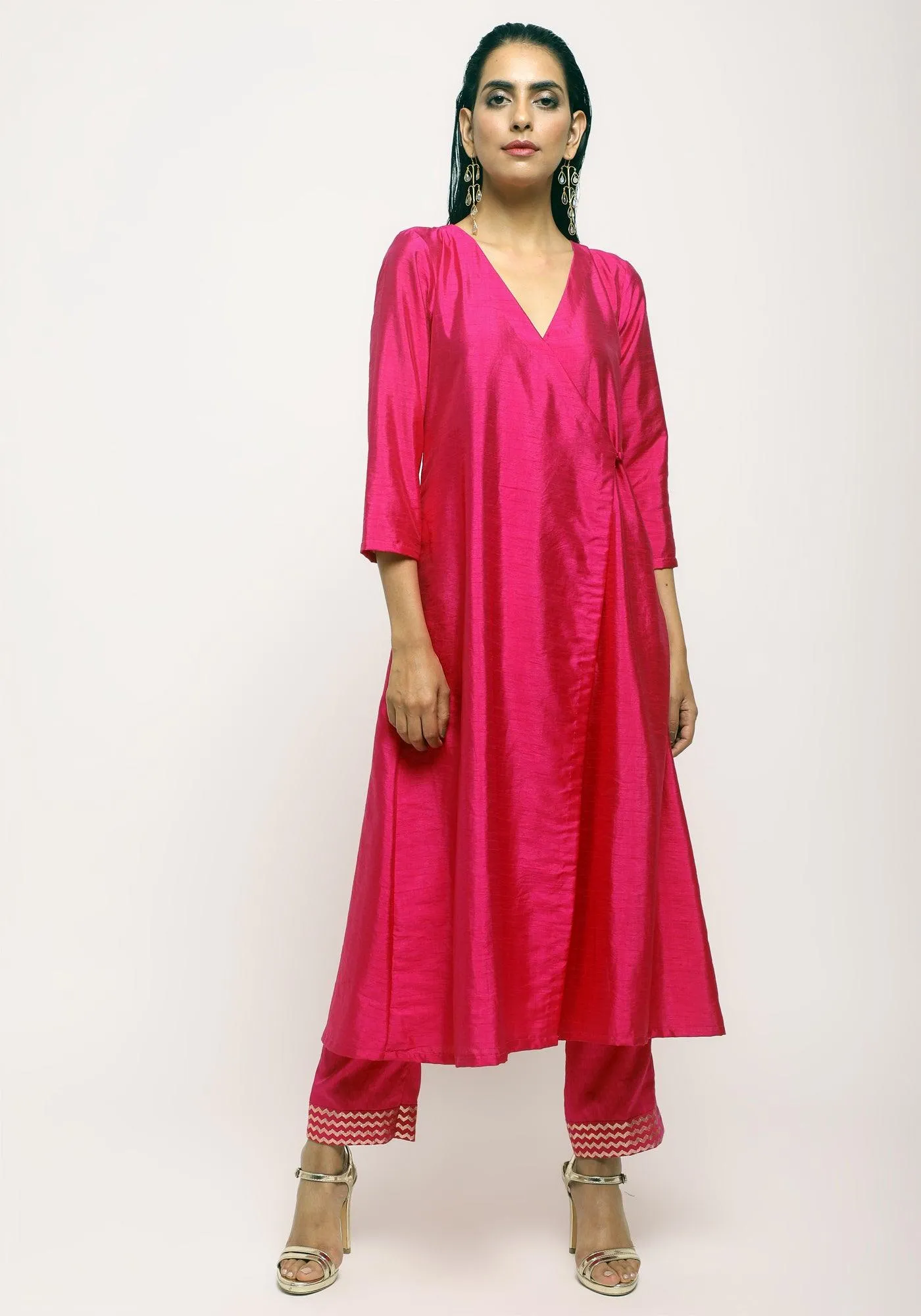 Pink Angrakha Foil Pant