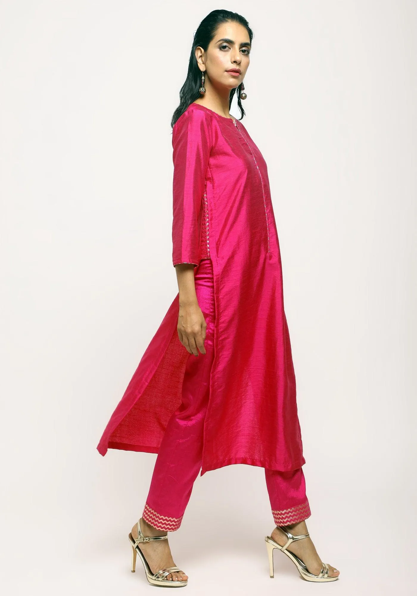 Pink Foil High Slit- Foil Pant