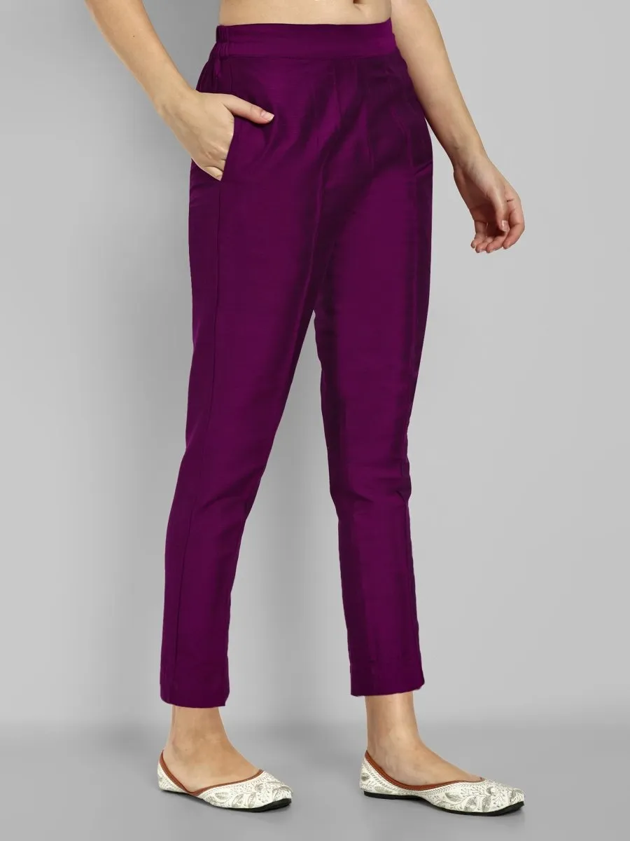 Purple Boat Neck Kurta & Elasticated Pant - Set of 2