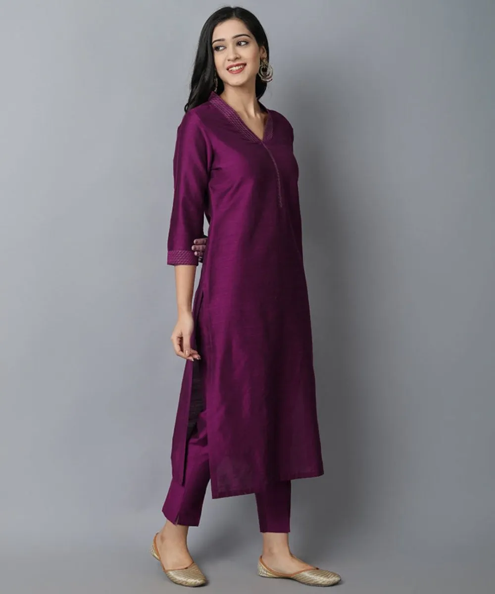 Purple Lapel Kurta and Pant Set