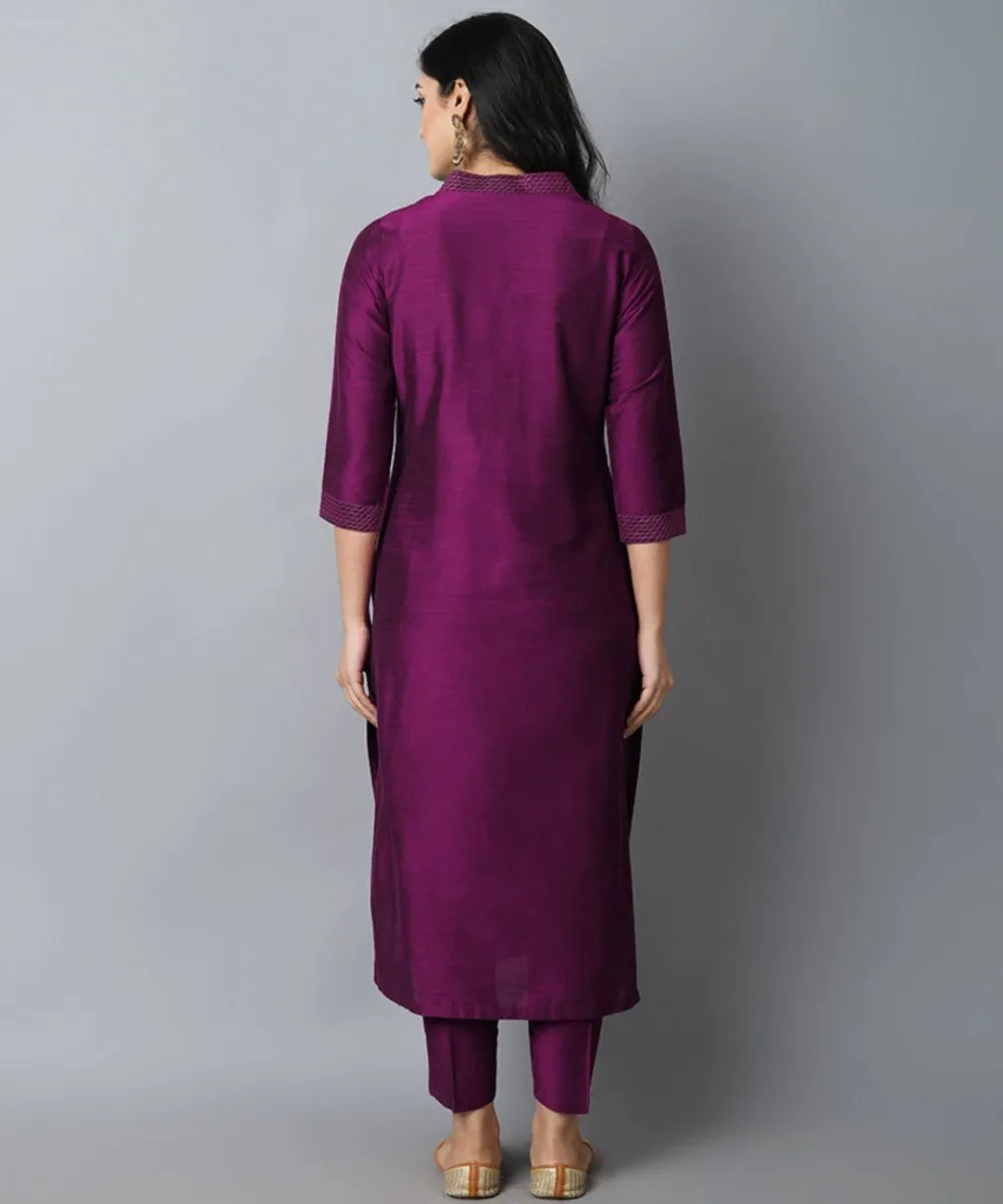 Purple Lapel Kurta and Pant Set