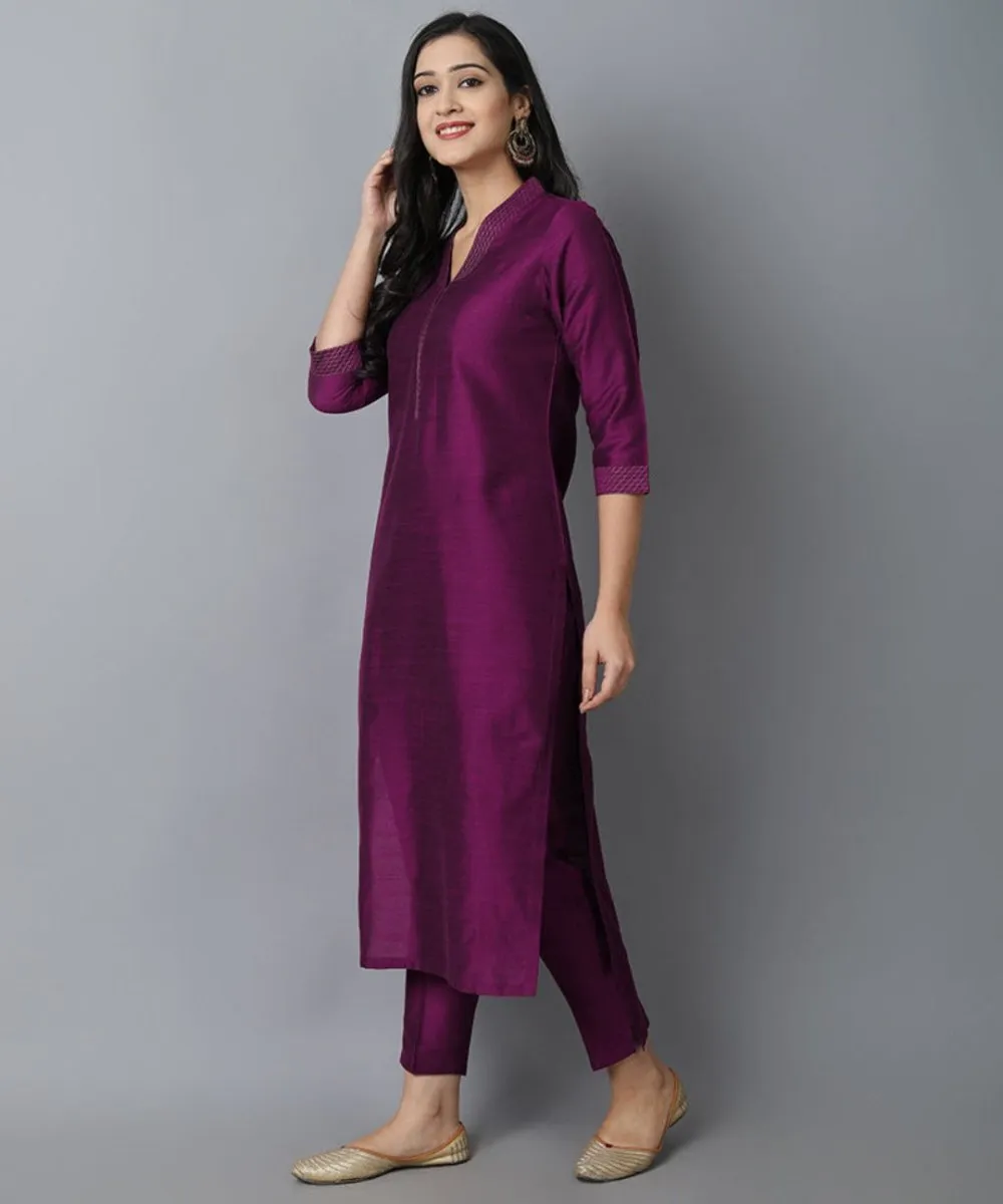 Purple Lapel Kurta and Pant Set