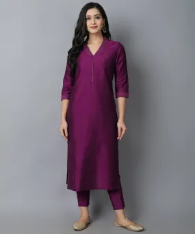 Purple Lapel Kurta and Pant Set