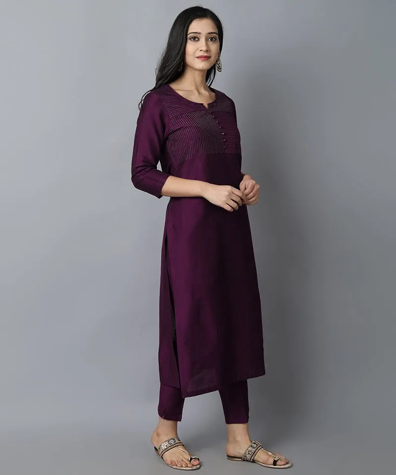 Purple Silk Sonapani Kurta Pants Set