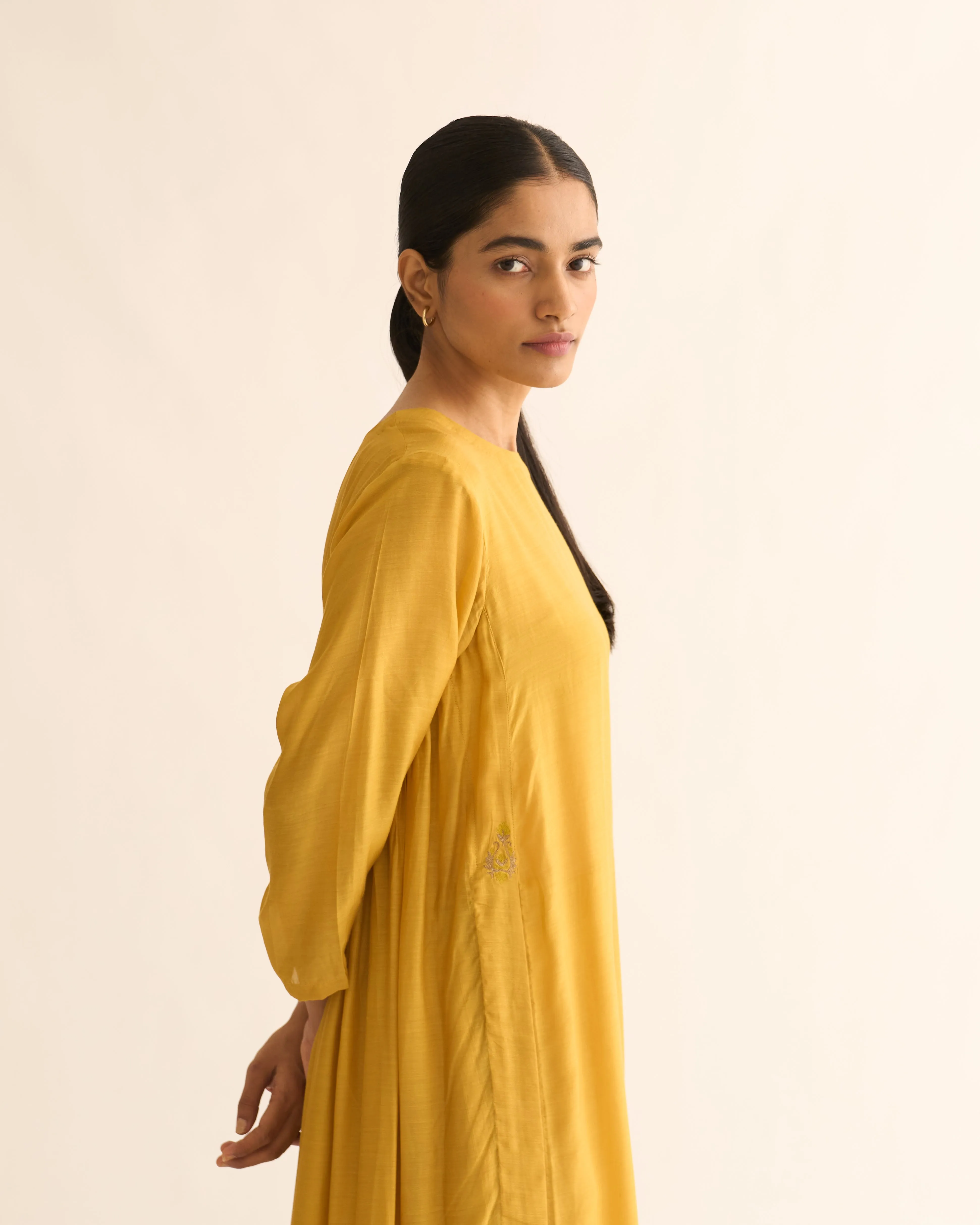 "AVANI MUSTARD BACK GATHER KURTA SET  "