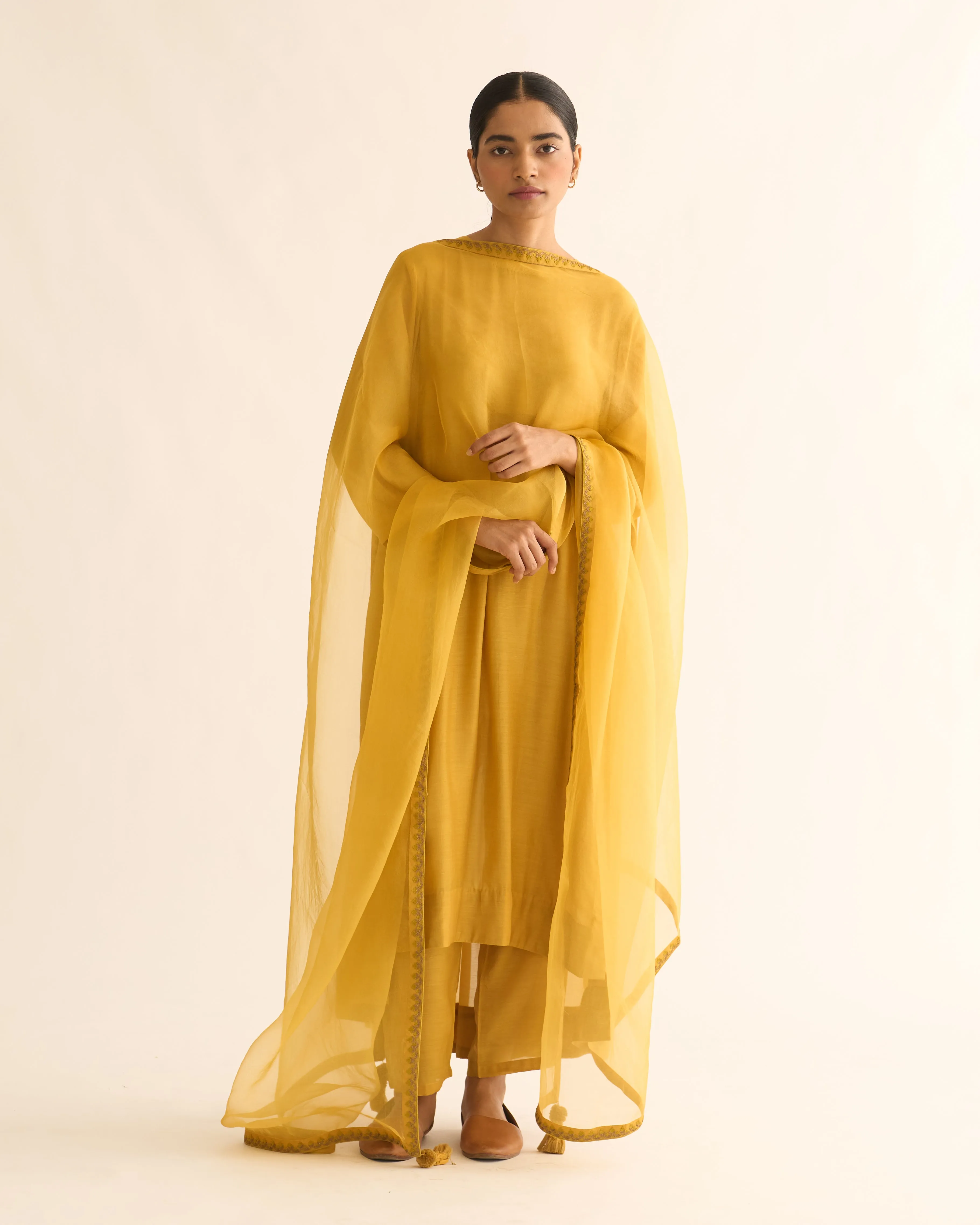 "AVANI MUSTARD BACK GATHER KURTA SET  "