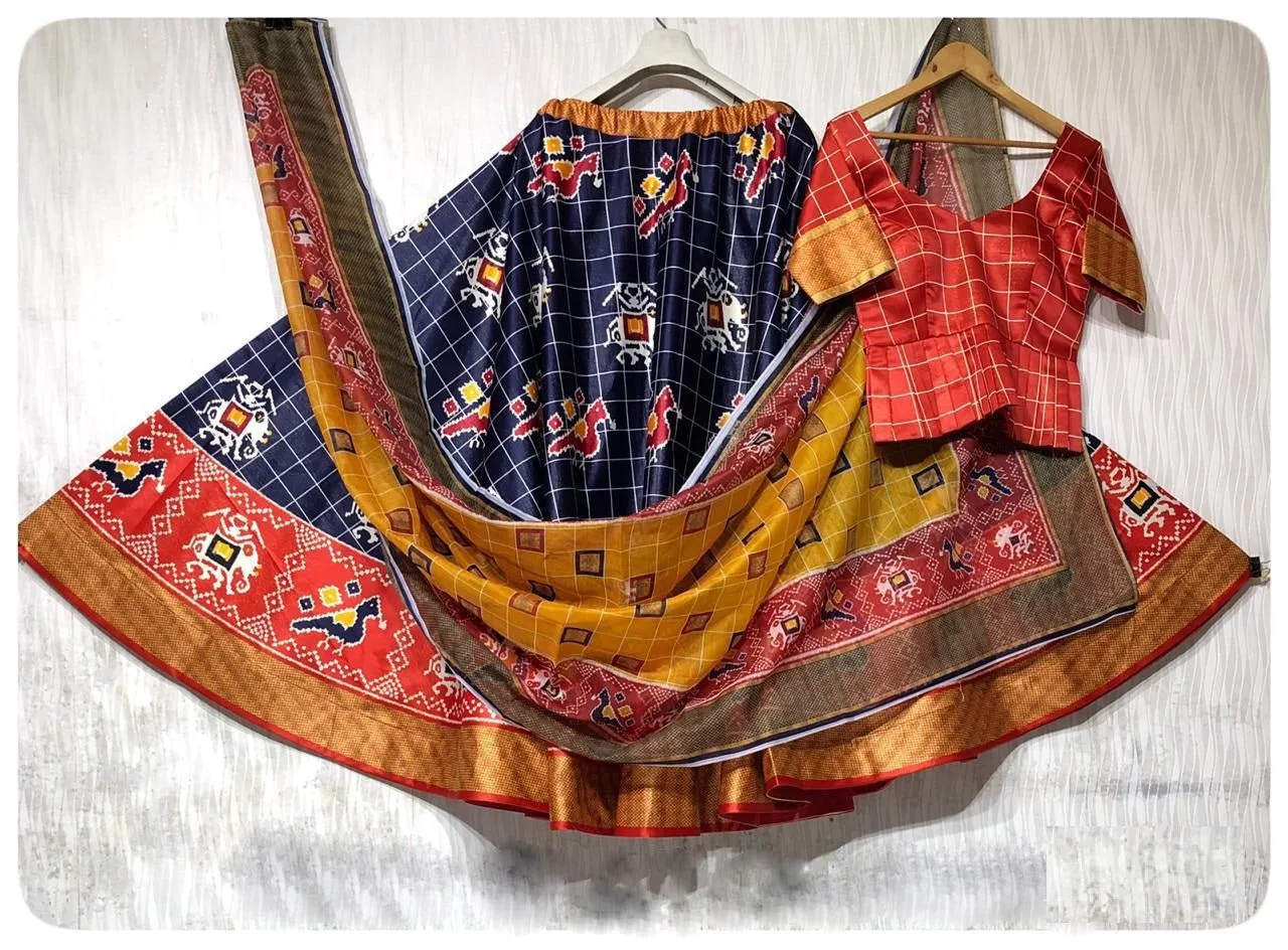 Red and Blue Garba Lehenga