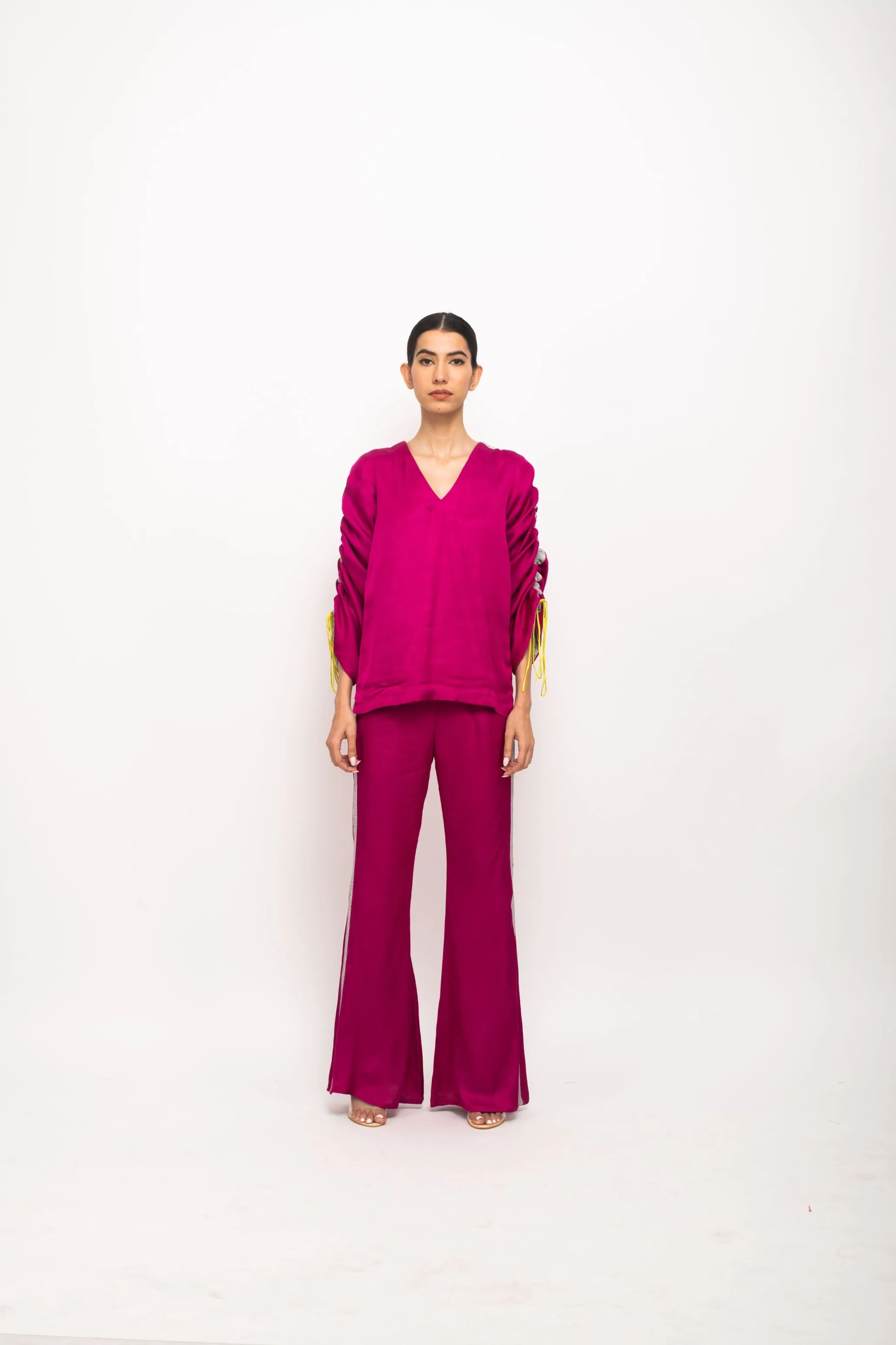 Rouching Detail Pant Suit Set