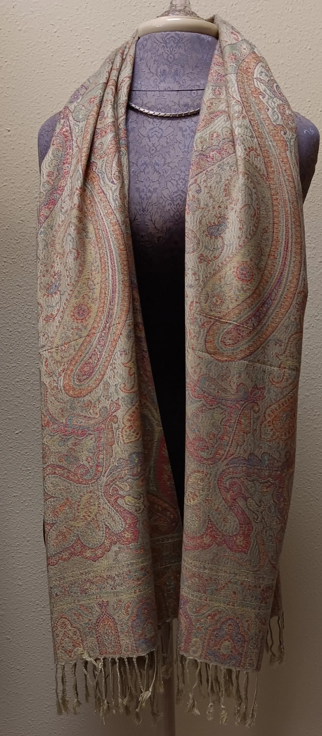 Scarf ~ Silk Pashmina ~ Multi-Colored with Cream Background