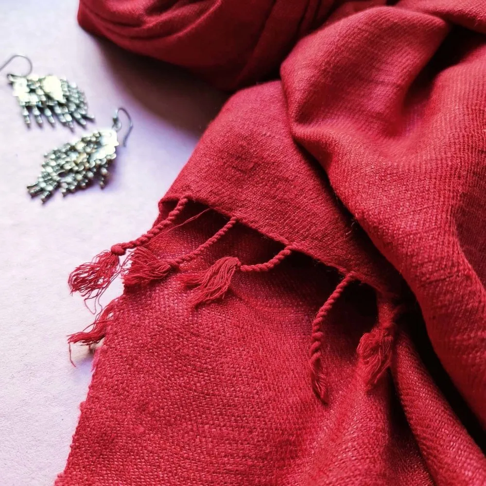 Scarlet Red Handwoven Eri Silk Scarf