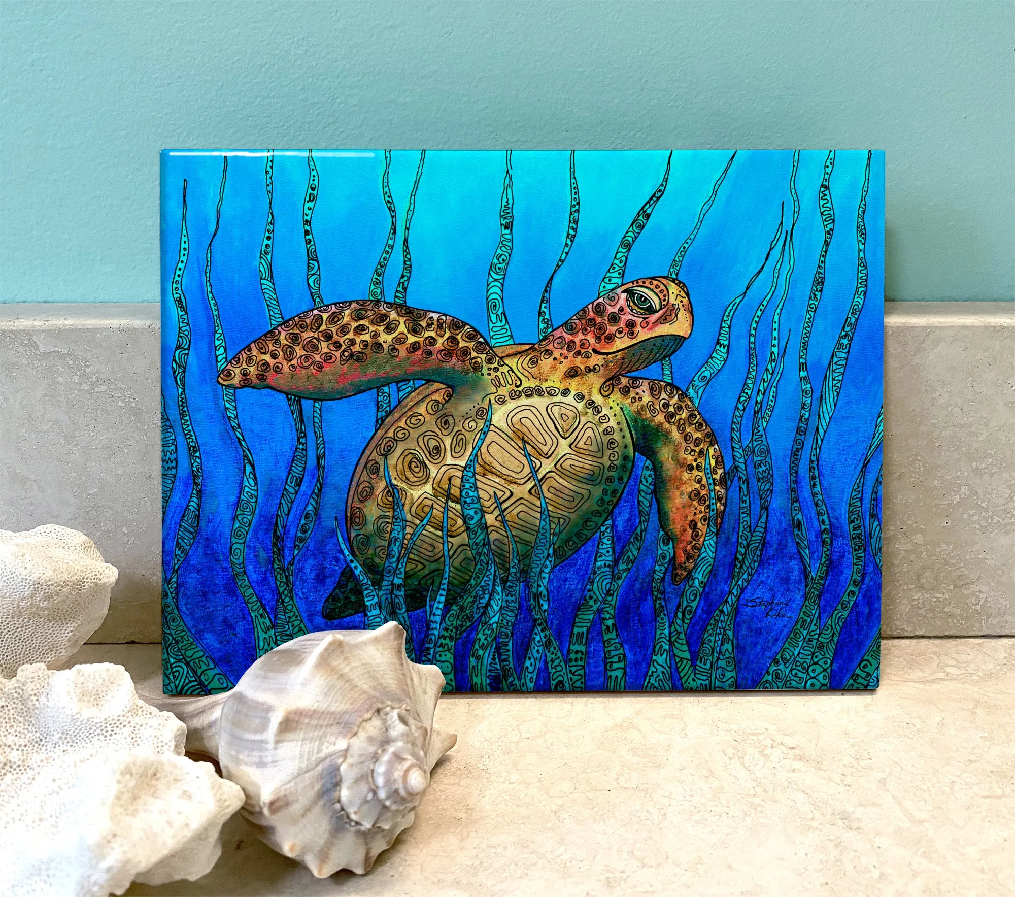 Sea Grass Turtle Ceramic Tile