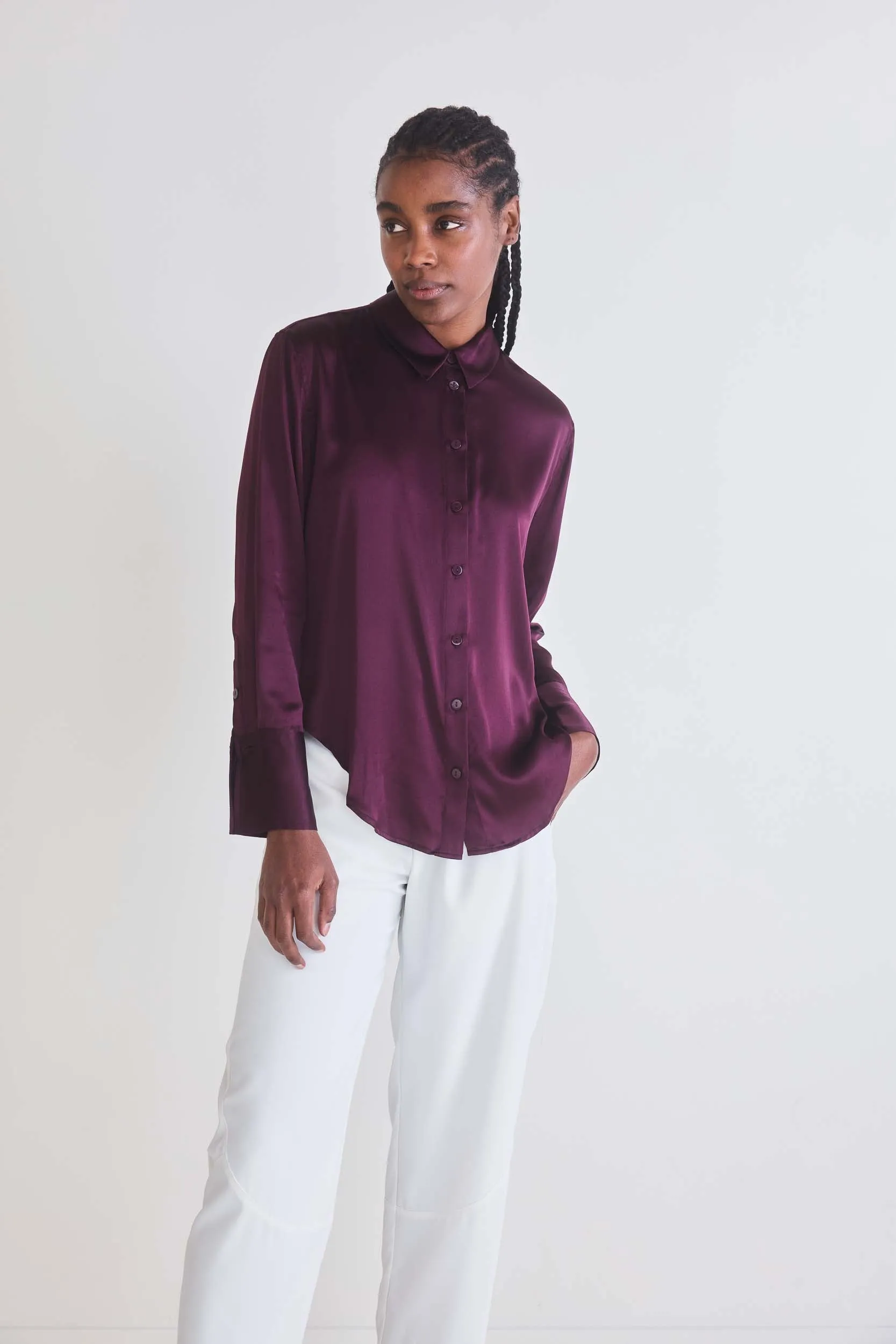 Shift Your Gaze Silk Button Down Blouse