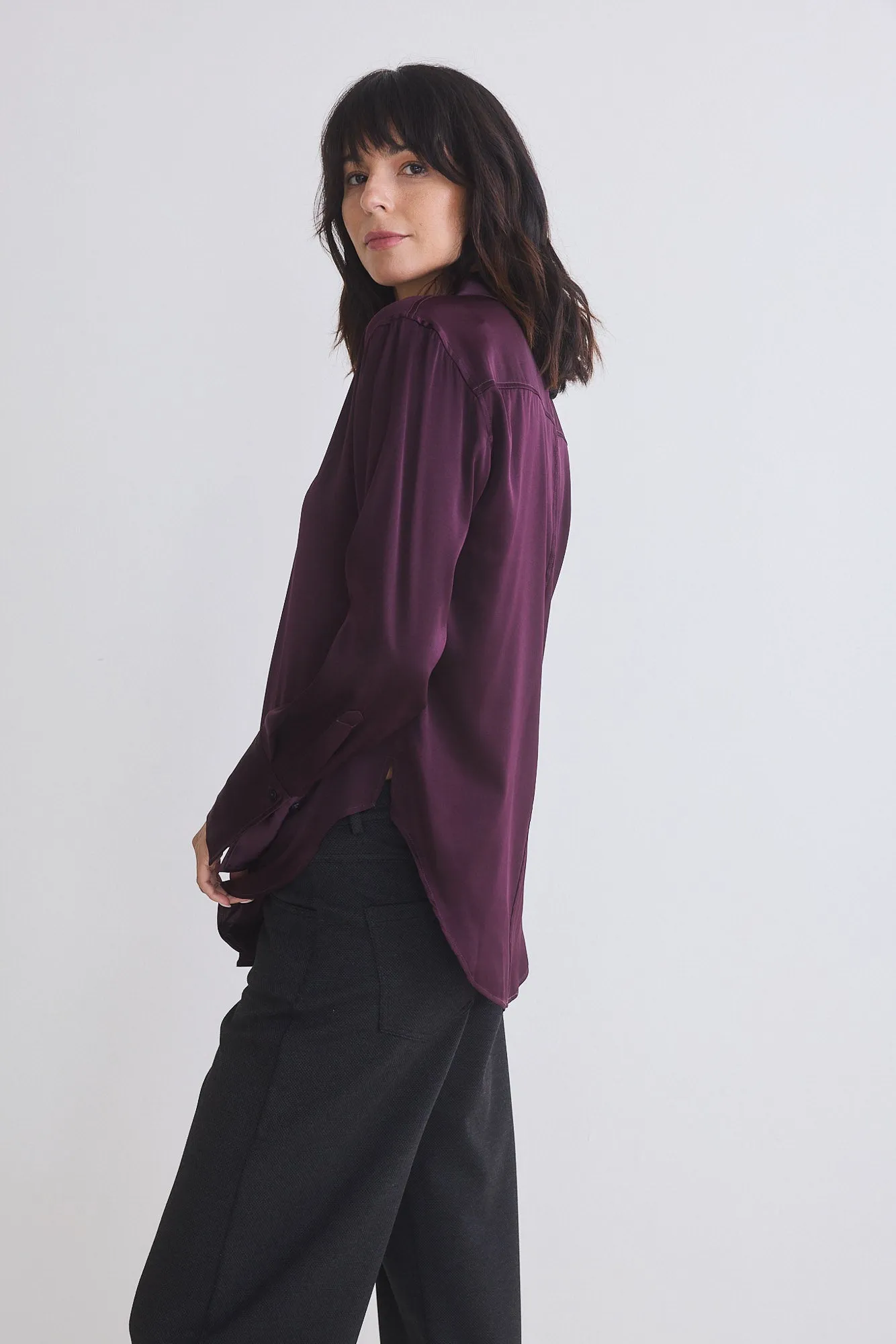 Shift Your Gaze Silk Button Down Blouse