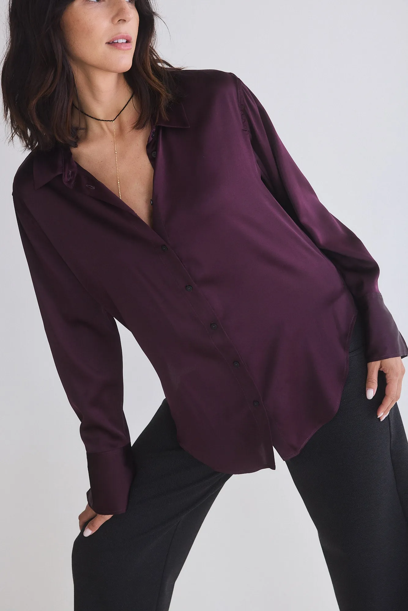 Shift Your Gaze Silk Button Down Blouse