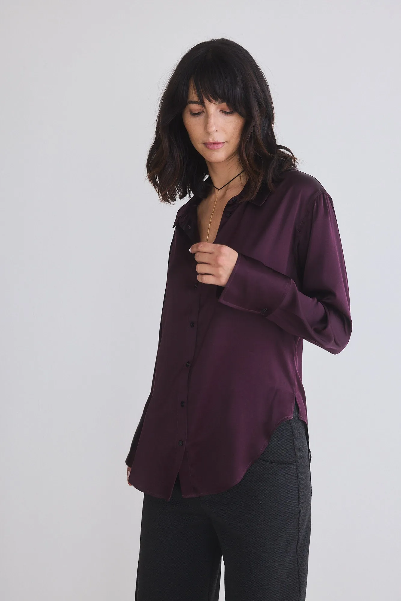 Shift Your Gaze Silk Button Down Blouse