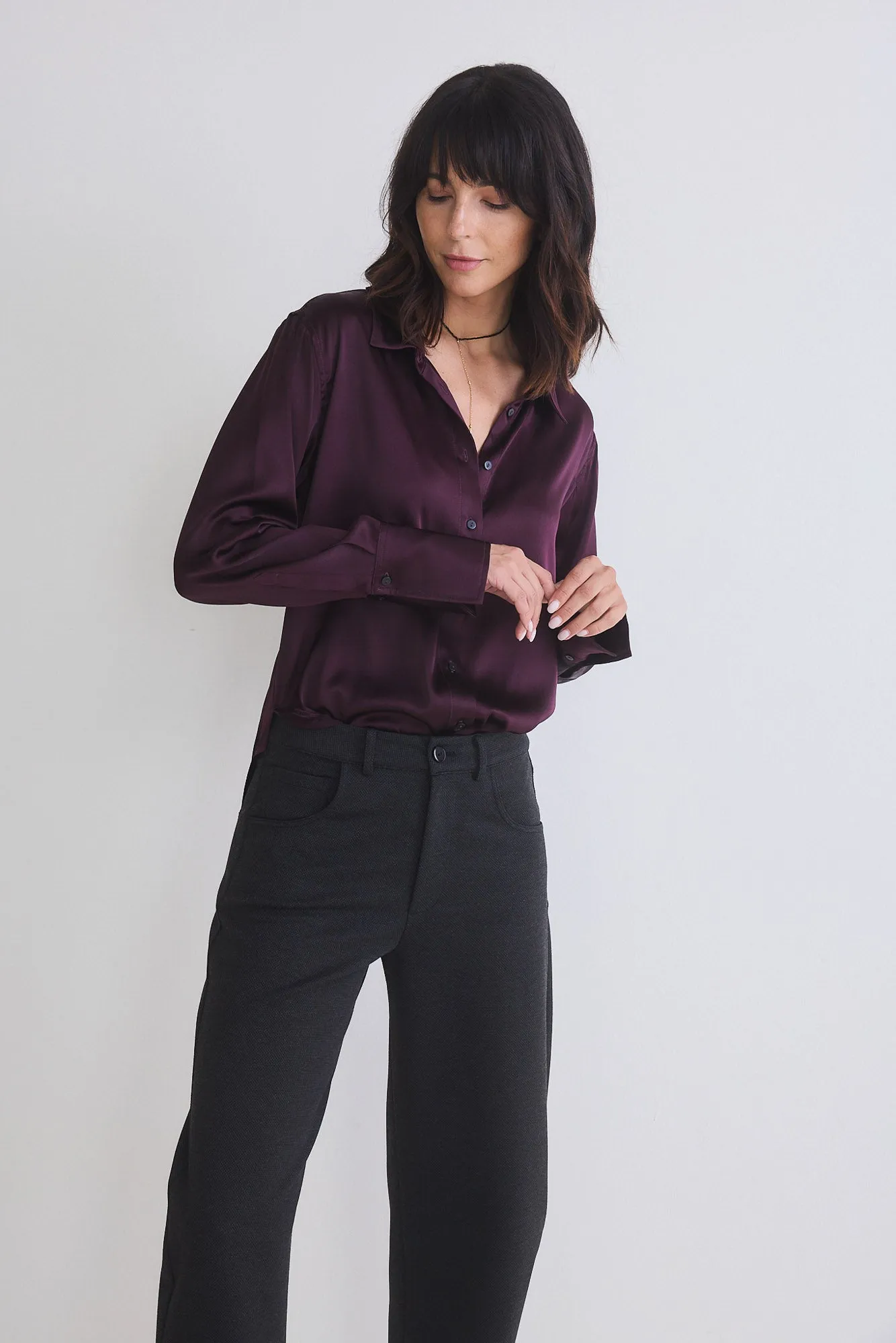 Shift Your Gaze Silk Button Down Blouse