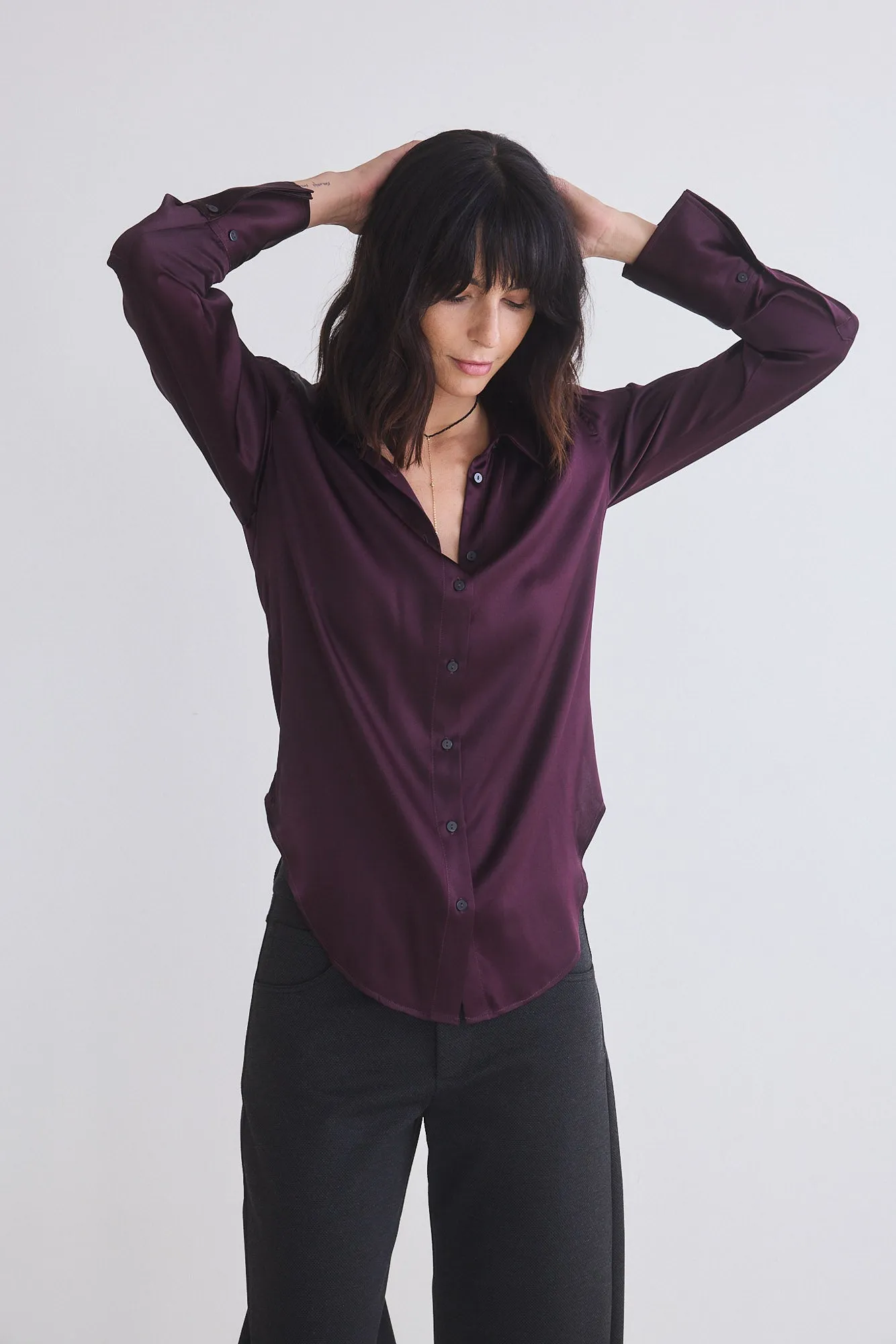 Shift Your Gaze Silk Button Down Blouse