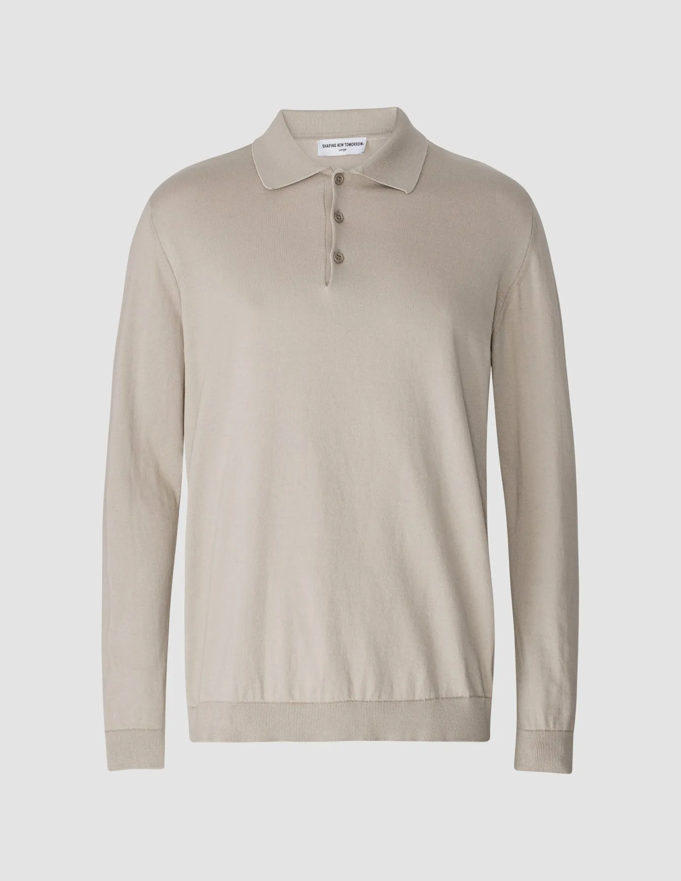 Silk / Cotton Long Sleeve Polo Light Grey