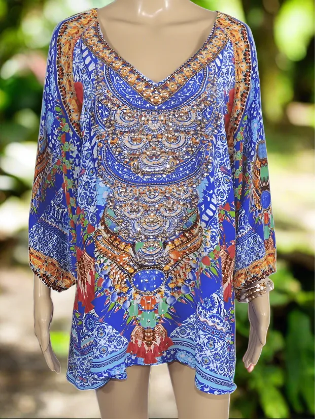 Silk Embellished Gypsy Top -Paradise-Fashion Spectrum