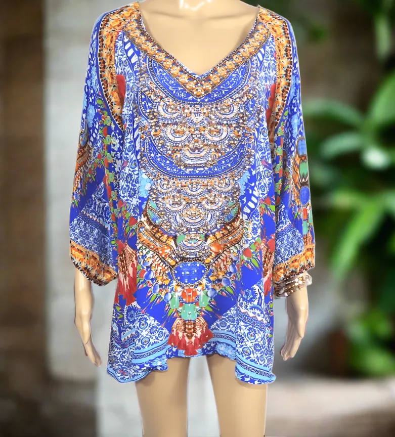 Silk Embellished Gypsy Top -Paradise-Fashion Spectrum