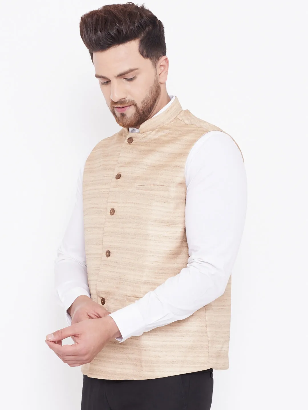 Vastramay Beige Baap Beta Ethnic Jacket Set