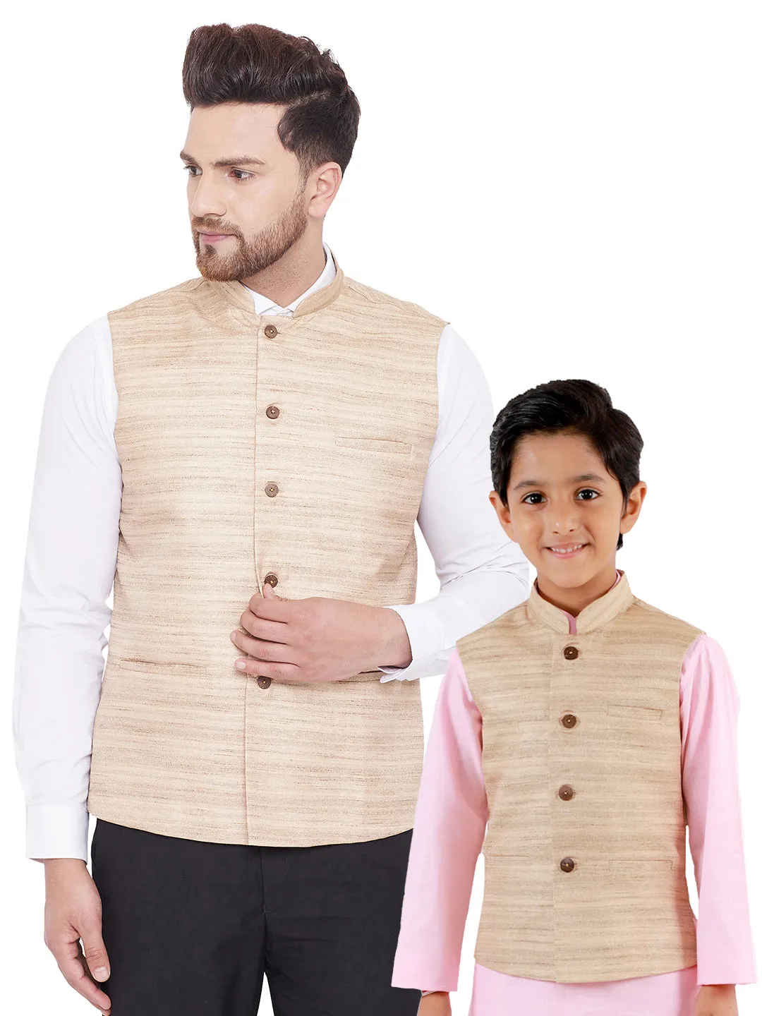 Vastramay Beige Baap Beta Ethnic Jacket Set